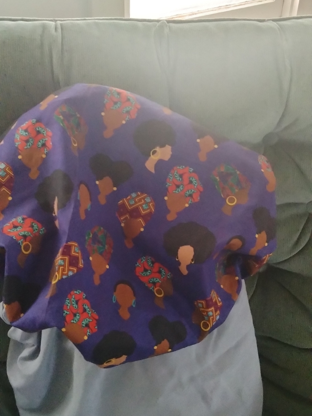 African Ladies Satin-Lined Sleep Bonnet - Navy Blue - Picture 5 of 6